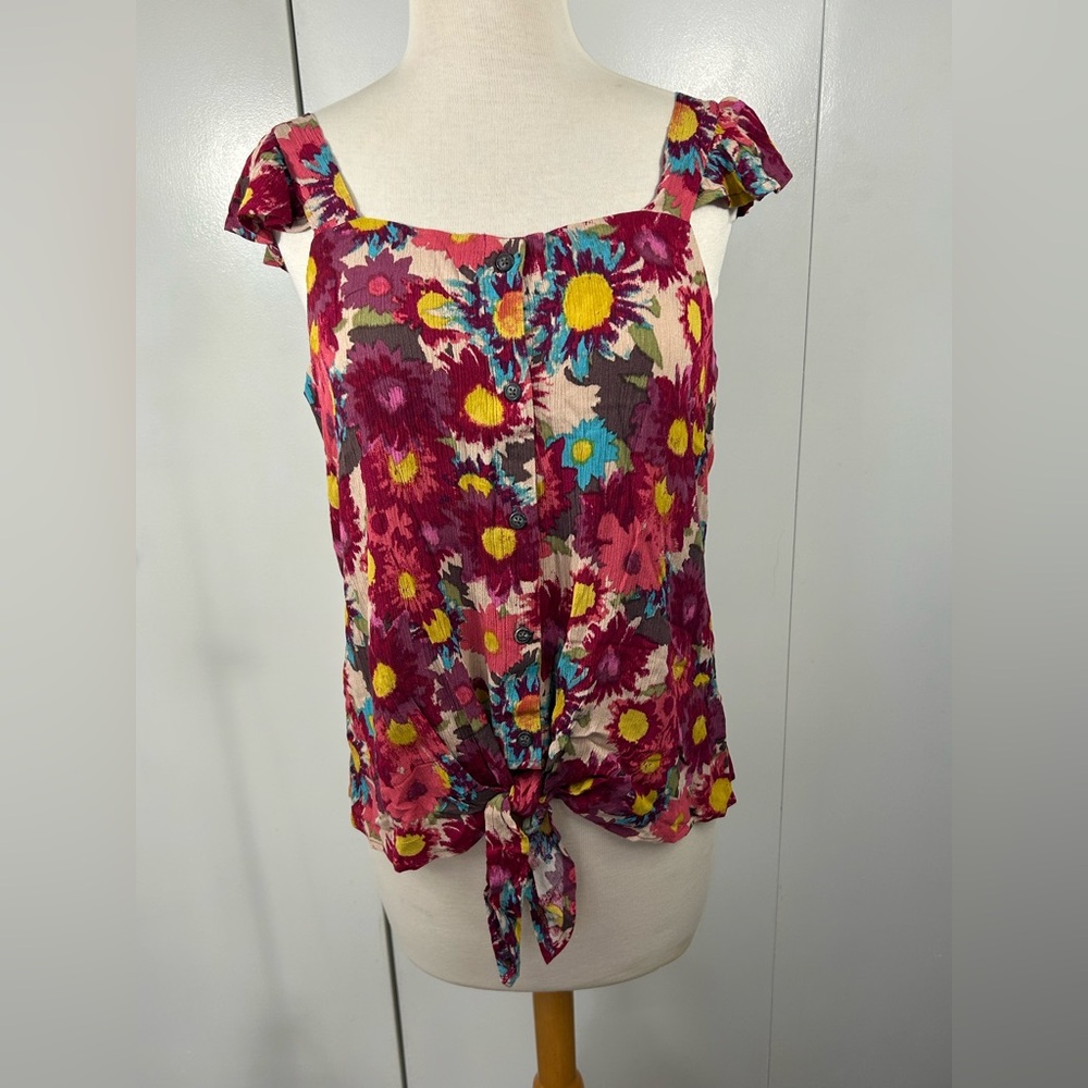 Floral Print Women's Top - Multicolor Flowers Button-down NWT Small Light weight